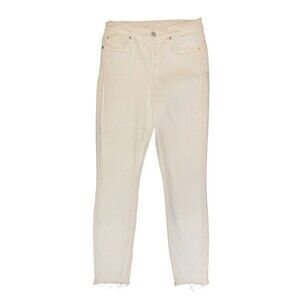 7 Seven For All Mankind High Waist Ankle Skinny Jeans Stretch Raw Hem White 26